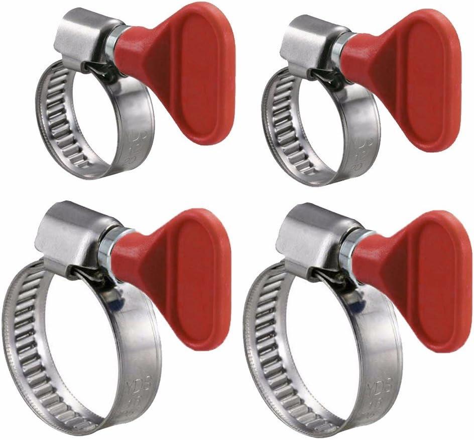 Wideskall 4 Pieces Key Type Twist Adjustable Stainless Steel Hose Clamp Set Kit (1" + 1-1/2")