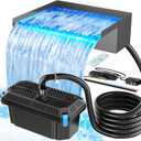 POPOSOAP 12INCH Pond Waterfall Spillway with Multi-Stage Pond Filter & RGB LED Lights APP/Remote Control, 40W 660GPH Pump with 9.8FT Tubing for Garden Ponds, Aquariums, Outdoor Landscapes-P7331D