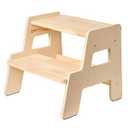 Toddler Step Stool for Kids - Height Adjustable Non-Slip Wooden Step Stool for Bathroom Sink, Kitchen & Potty Training 2-Step - Natural