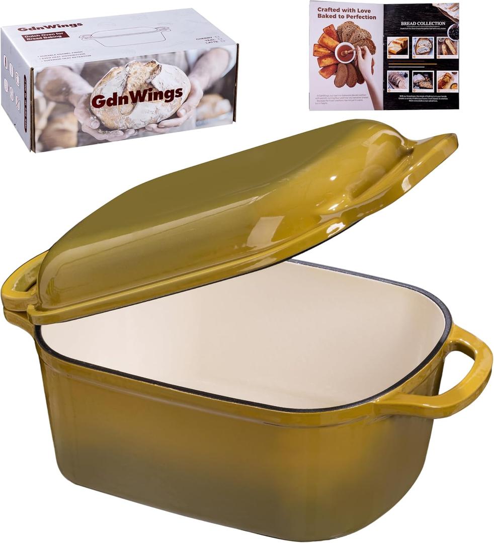 4.6 Quart Dutch Oven for Bread Baking, Combo Oval Enameled Cast Iron Bread Pan with Lid, Sourdough Bread Dutch Oven for a Crispy Crust, Olive