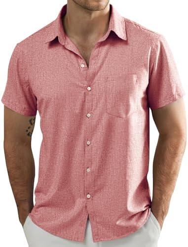 JOGAL Mens Short Sleeve Button Down Shirts Regular Fit Casual Summer Beach Shirt with Pocket, XL