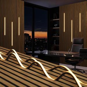 Recessed LED Strip Lighting for Wood Slat Wall, 6PCS 3000K Clip-in Lights, No Adhesive, Hidden Design with Touch Dimmer & Switch for Living/Kitchen/Bedroom, Fits 0.51" & 0.59" Wall Panel(Black Cover)