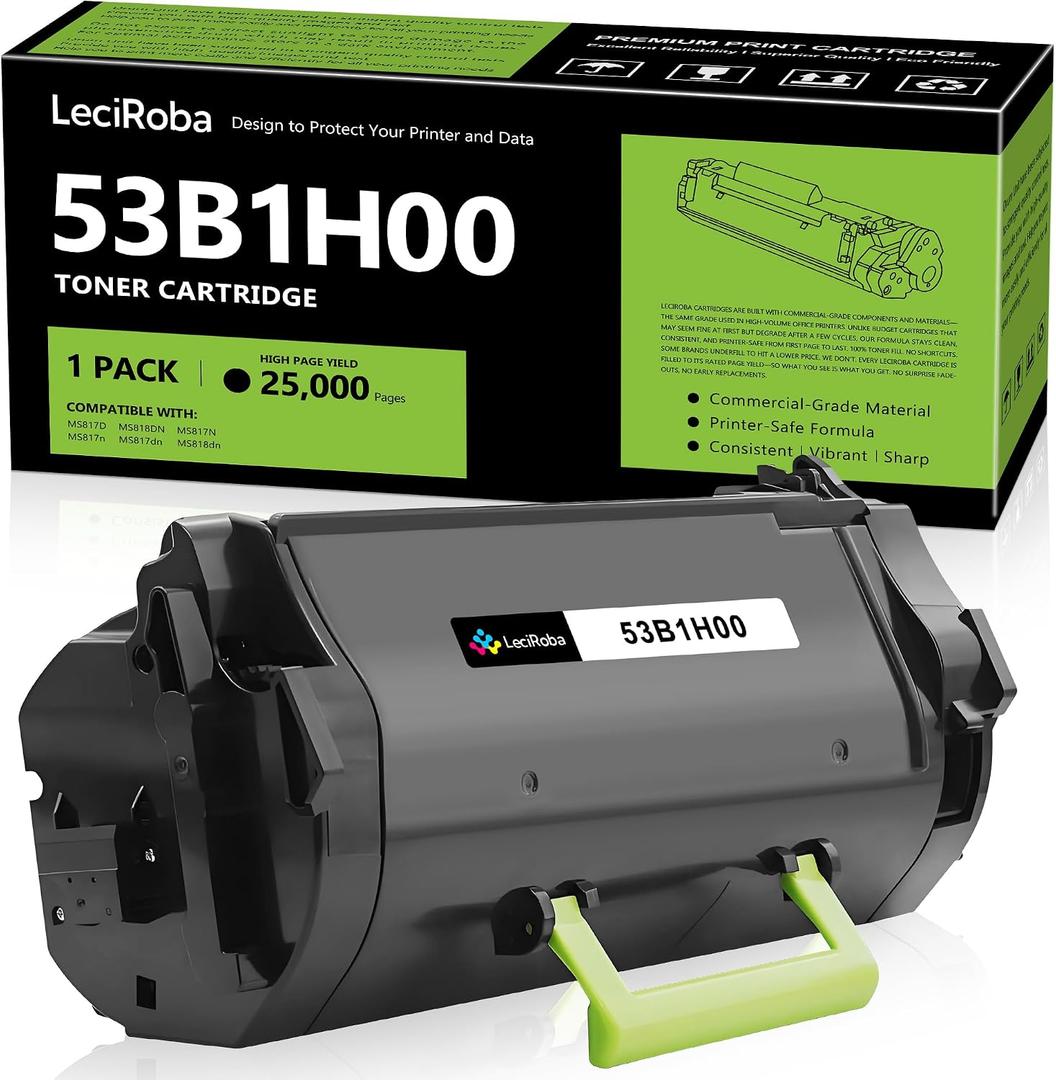 LeciRoba 53B1H00 Toner Cartridge Replacement for Lexmark 53B1H00 53B0HA0 53B1000 for Lexmark MS817 MS817D MS818DN MS817N MS817n MS817dn MS818dn Series Laser Printer (High Yield, Black, 25,000 Pages)