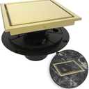 WEBANG 6 Inch Square Shower Drain Gold Floor Drain with Flange Reversible 2-in-1 Cover Tile Insert Grate Removable SUS304 Stainless Steel CUPC Certified Brushed Gold