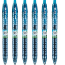 PILOT B2P - Bottle to Pen Refillable & Retractable Rolling Ball Gel Pen Made From Recycled Bottles, 0.7mm Fine Point, Turquoise Ink, 6-Pack
