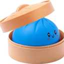 Dumpling Squishy Toy, Dumpling Squishy Mystery Box, Colorful Dumplings Stress Balls Fidget Sensory Toy, Squeeze Dough Ball Stress Relief Hand Toys with Food Steamer Stretchy Desk Toys (Blue)