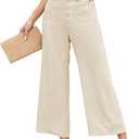 Famulily Womens Linen Pants for Summer Button Down Wide Leg Cropped Pants Casual Capri Pants with Pockets size L