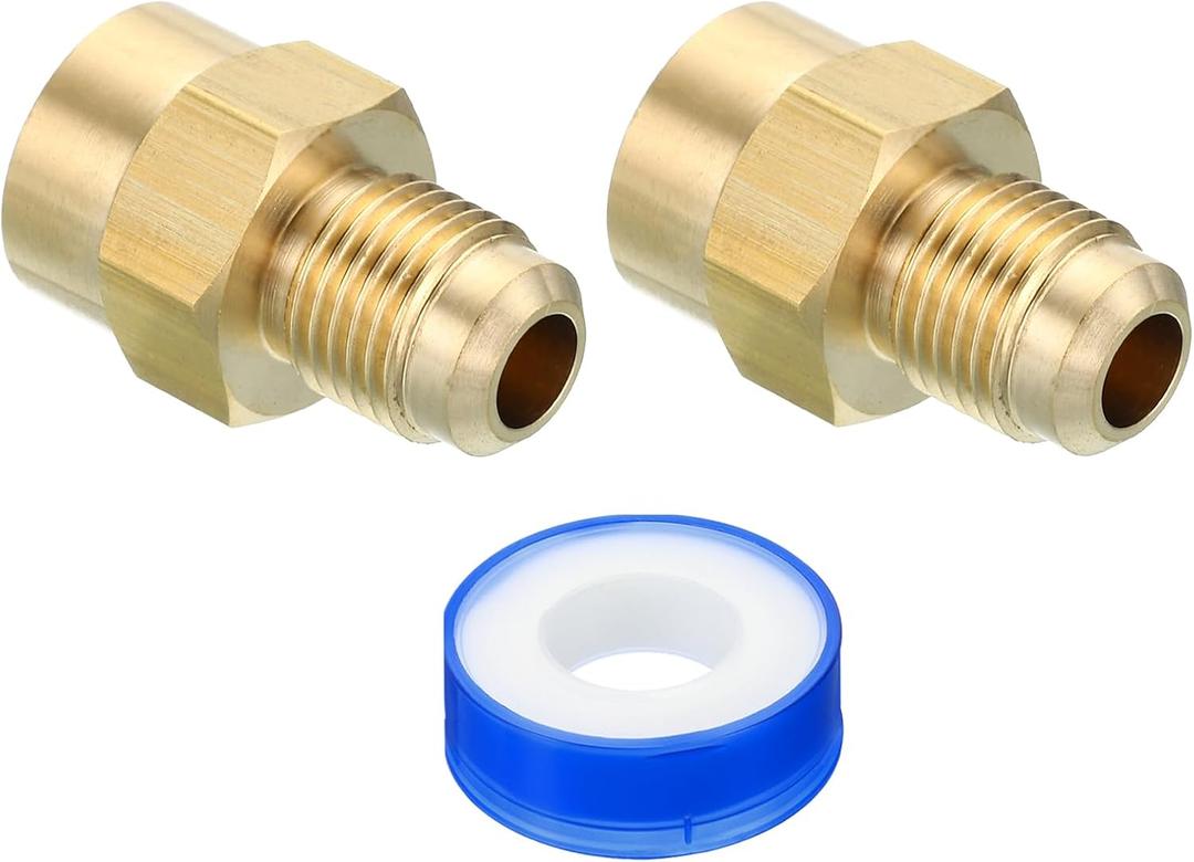 PATIKIL Brass Flare Tube Fitting, 2pcs Union Coupling Gas Adaptor 5/16" SAE 45 Flare Male to 1/4" NPT Female Pipe Connector Adapter with PTFE Tape for Refrigeration Gas System