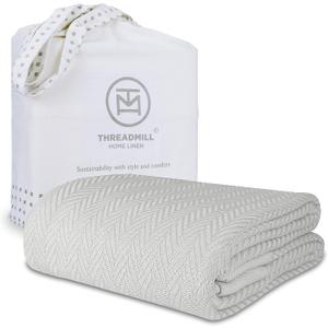 Threadmill Luxury Cotton Blankets for King Size Bed | All-Season Cozy 100% Cotton King Size Blanket | Herringbone Soft Fall Thermal Blanket fits California King Size Bed | Light Grey