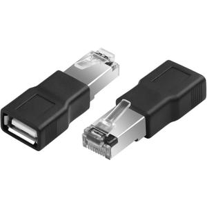 GINTOOYUN 2 Pcs USB to RJ45 Ethernet Adapter Black USB2.0 Female to RJ45 8P4C Male Conversion Adapter for Camera,ADSL Modem,Router,Laptops,Desktop Computers,etc