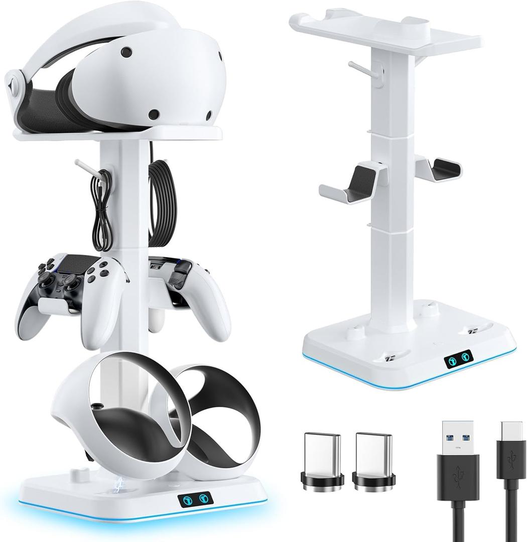 Kosker PSVR 2 Charging Station, Fast Charging Dock with Magnetic Clasp, Storage Stand for VR2 Headset & PS5 Controller with 9 RGB Modes, Includes Type-C Connectors Commodore 64 Games (updated white)