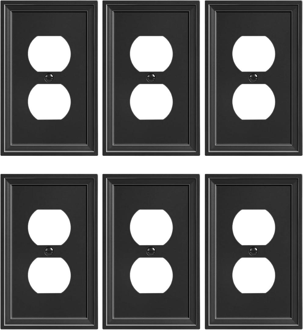 6-Pack Duplex Outlet Cover, Natural Bamboo Fiber Switch Plates and Outlet Covers, Black Decorative Wall Plates for Electrical Outlets, 1 Gang Receptacle Cover, Corrosion Resistant