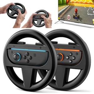 Orzly Steering Wheels for Nintendo Switch & OLED Console JoyCons, Racing Wheels for Mario Kart 8 Deluxe [Mariokart Switch Steering Wheel Joycon Controller Attachment Accessories]TWIN PACK [2X Black]