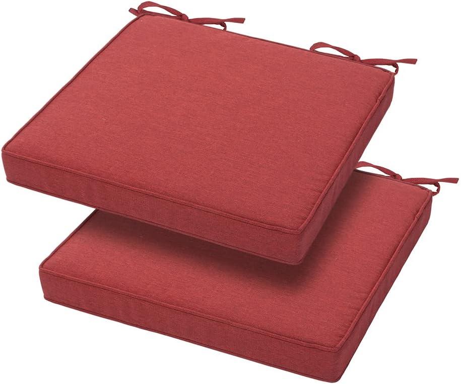 Magpie Fabrics Indoor Outdoor Waterproof Square Chair Cushion, 18" x 18" x 2.5", 2 Pack, Water Resistant Seat Cushions, for Patio Garden Office, Dark Red