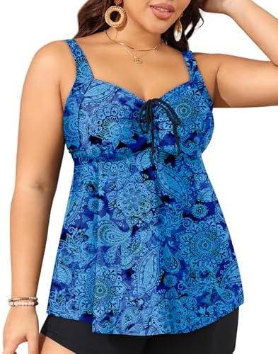 Aqua Eve Women Plus Size Tankini Top Only Flowy Swimsuit Top Loose Fit Bathing Suit No Bottom 16W, Paisley 