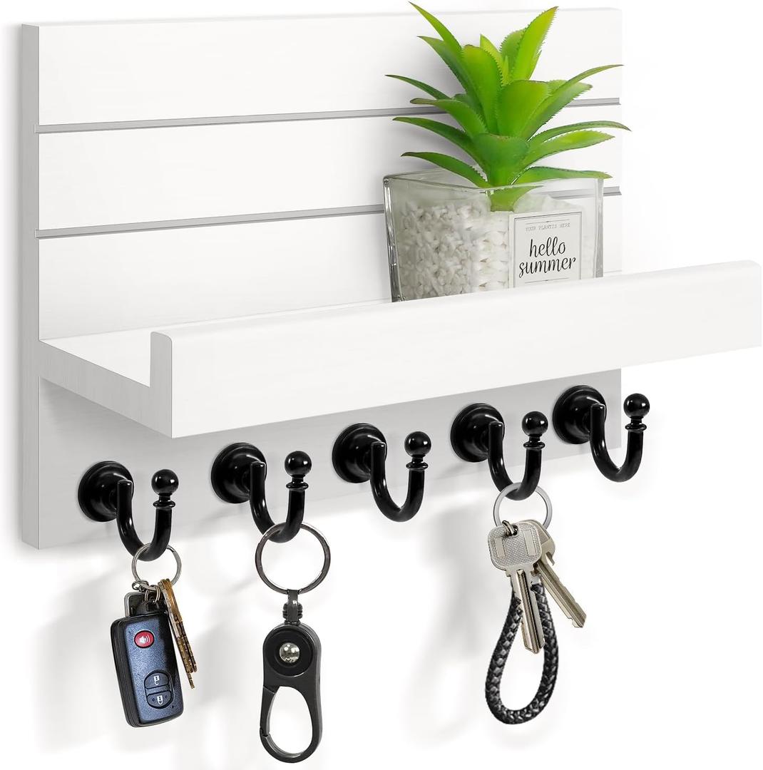 Key Holder for Wall: Easy Installation Mail Organizer Wall Mount Hanging Key Rack for Kitchen and Entryway Decor with 5 Sturdy Key Hooks (White)