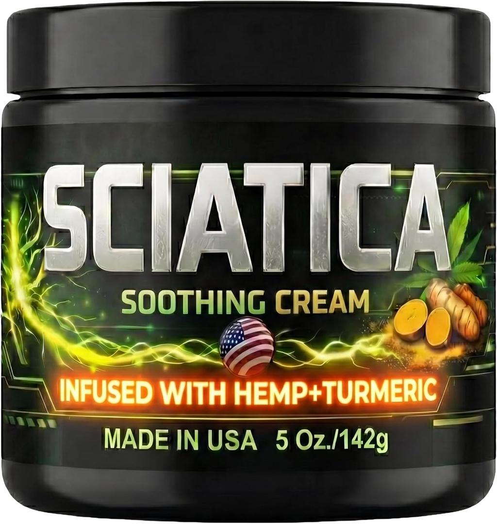 Sciatica Nerve Cream with Hemp Oil, Turmeric, Aloe & Lavender Sciatic Nerve Comfort Cream for Lower Back & Legs 5 oz Non-Greasy Formula for Men & Women Lab Tested, Made in USA