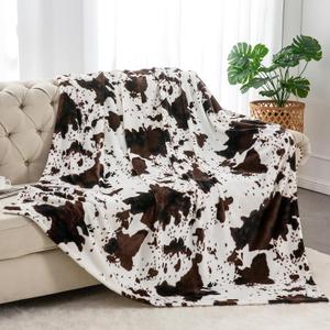 BEDELITE Cow Print Throw Blanket for Couch & Bed, 300GSM Cute Luxury Plush Cozy Fuzzy Blanket 50" x 60", Super Soft Warm Lightweight Throw Blanket for Travel Camping, Brown