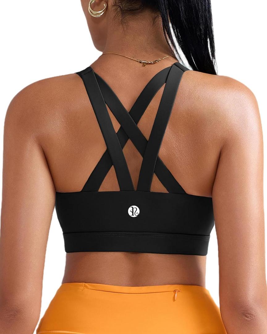 RUNNING GIRL Sports Bra for Women, Criss-Cross Back Padded Strappy Sports Bras Medium Support Yoga Bra with Removable Cups (XX-Large)