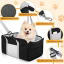 Portable Dog Car Seat for Small Dogs - Pet Booster Seat with Safety Leash, Adjustable Straps, Washable Cushion & Storage Pocket - Center Console Puppy Car Seat for Travel - Black