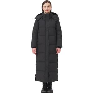 Women's Long Thickened Down Jacket with Thermal Lining,Extended Length Winter Warm Puffer Down Coat with Hem Slit (US, Alpha, Small, Regular, Regular, Black)
