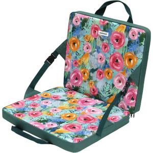 Portable Stadium Seat Cushion with Back Support - Waterproof Bleacher Pad for Sports Events, Camping, Concerts & Outdoor Activities (Floral Green), 15.7" x 13.8" x 2.4"