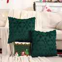 Tosleo Christmas Throw Pillow Covers 18x18 Set of 2 Christmas Decoration Xmas Snowflake Pillow Covers Soft Plush Faux Wool Jacquard Pillowcases Holiday Festivals Winter Home Decor, Dark Green