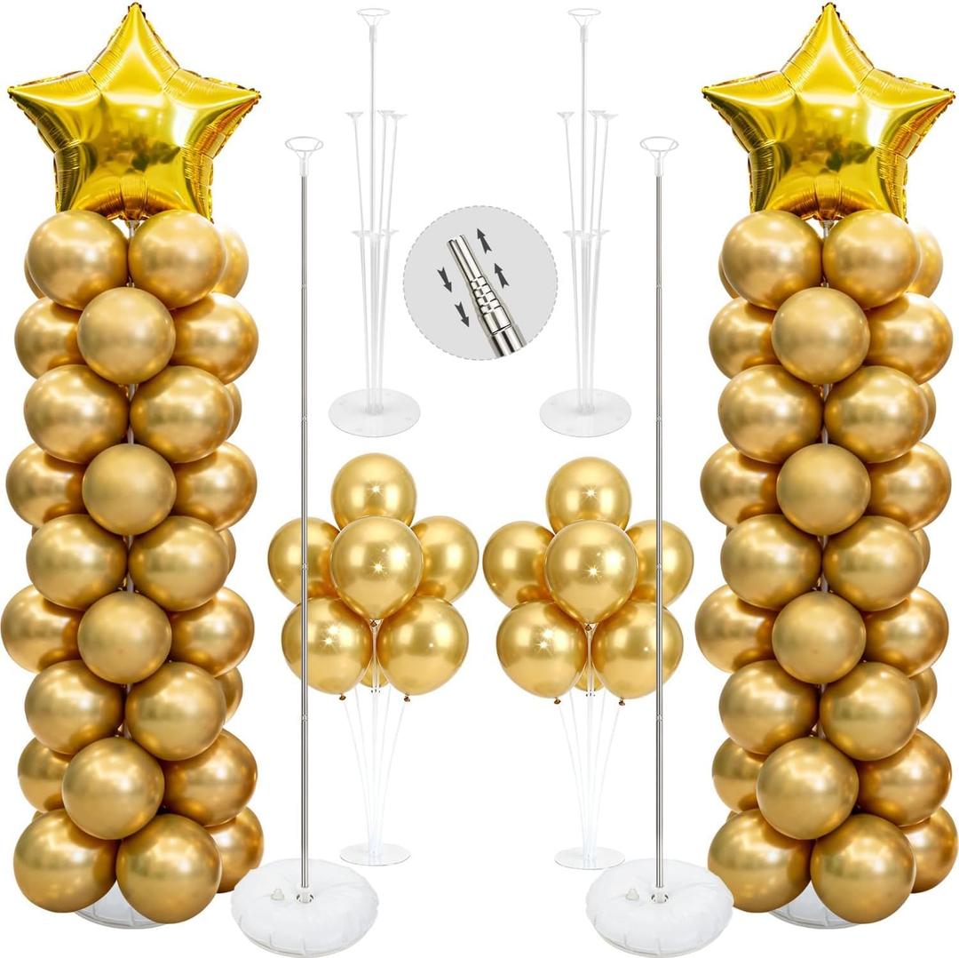 Balloon Column Kit Set of 2, 2 Set Balloon Table Stands, 6.56 Ft Reusable Metal Telescopic Balloon Tower for Birthday Wedding Holiday Party Supplies Decoration