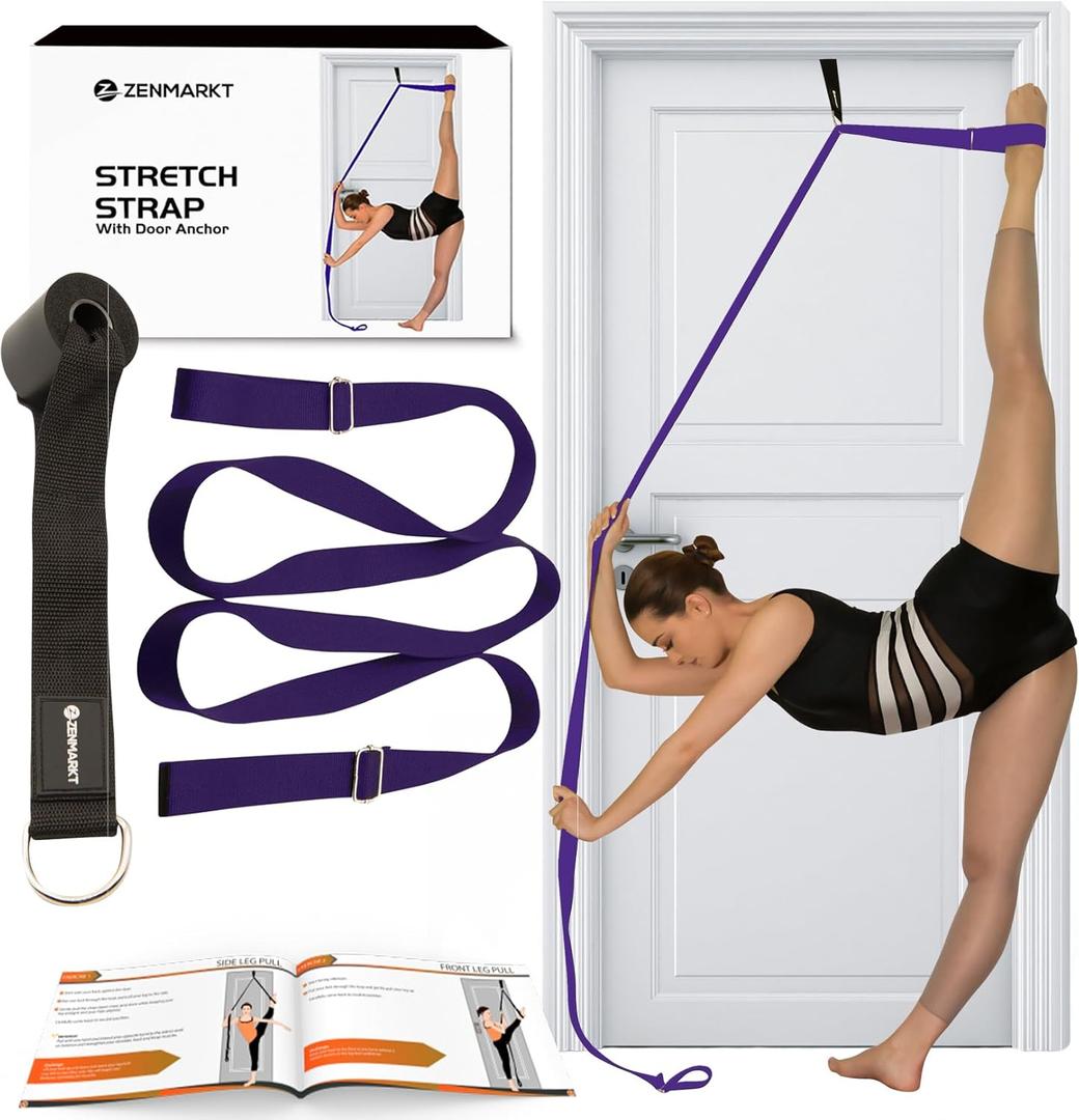 Stretching Strap With Door Anchor - Stretching Equipment to Improve Legs Flexibility - Splits Trainer For Home Ideal In Ballet, Dance, Cheerleading, Taekwondo, Yoga, Pole Dancing & Gymnastics (Purple)