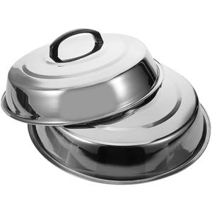 Kisangel 2pcs Griddle Basting Cover for Bbq Plate Stainless Steel Food Tray Lid Dish Protector for Outdoor Cooking Accessories 12in
