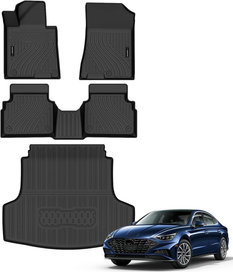 Auxko All Weather Floor Mats Cargo Mat Fit for Kia K5 FWD 2021-2026 & Hyundai Sonata (Only FWD & Gas) 2020-2026 TPE Liners Accessories Guard Odorless Anti-Slip All Season Black