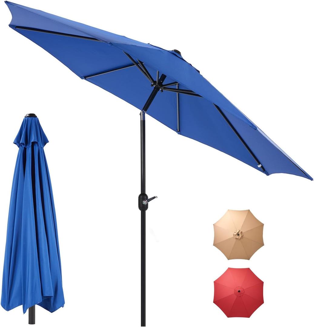 DUMOS 9FT Outdoor Patio Umbrella with Push Button Tilt and Crank, Table Umbrellas 8 Sturdy Ribs Waterproof for Pool,Market, Terrace, Beach, Outdoor Restaurant Blue (New Blue)