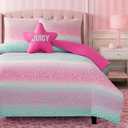 Juicy Couture Kids Rainbow Ombre Leopard Reversible Comforter Set, 100% Polyester Microfiber Bedding with Sham(s) and Decorative Pillow, Rainbow, Twin