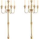 Gold Candelabra for Wedding Event Decor, 50'' Tall Floor Candle Holders, 2 Pcs Metal 5 Arm Centerpiece Decorations for 5 Candlesticks Party Wedding Aisle Home Decor