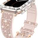 Goton Bling Silicone Band Case Compatible for Apple Watch 41mm with Edge Protector Cover[No Glass], Strap Color Changes with Angle for iWatch Series 9/8/7 41 mm (Pink/Gold)