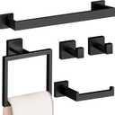 5-Piece Bathroom Hardware Accessories Set, 23.6 Inch SUS304 Stainless Steel Towel Bar Set, Wall Mounted Bathroom Towel Holders, Towel Hooks with Toilet Paper Holder (5 Piece-23.6 inch, Matte Black)