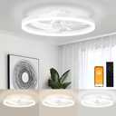 VOLISUN Low Profile Ceiling Fans with Light and Remote,19.7in Modern Bladeless Ceiling Fan with Lights,3000K-6500K Dimmable Flush Mount LED Fan Light,White Fandelier Ceiling Fans for Bedroom