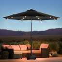 wikiwiki 9FT Solar Led Patio Umbrella with Base, Sturdy Outdoor Market Umbrella for Deck, Pool, Garden w/Tilt, Crank, 32 LED Lights, Black