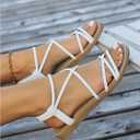 GORGLITTER Women's Strappy Flat Sandals Dressy Open Toe Ankle Strap Summer Beach Thong Slides Vacation Shoes (White, L)