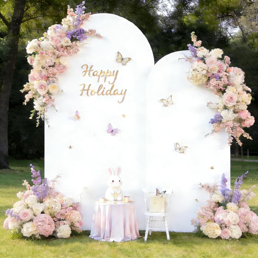 Set of 2 Wedding Arch Backdrop Cover, Spandex Fitted 7.2ft, 6ft White Arch Covers Stretchy Backdrop Balloon Arch Back Drop for Valentines Wedding Birthday Party Christmas Banquet Decoration