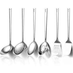 Evanda Kitchen Utensils Set 6pcs, Stainless Steel Cooking Utensils Set, Heavy Duty Kitchen Tools Spatulas Set, Home Essentials Kitchen Gadgets Accessories (1.Silver)