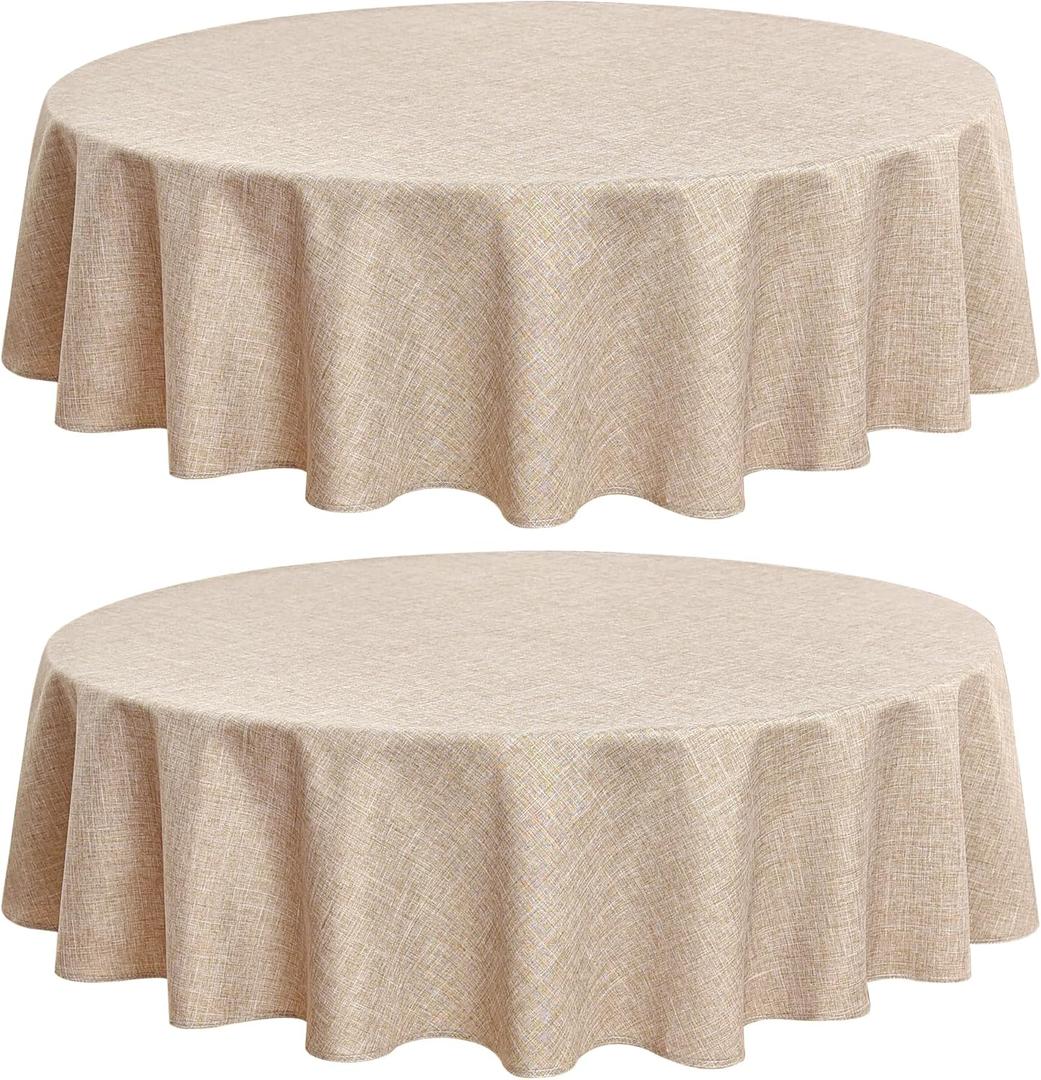 Fitable Faux Linen Textured Beige Round Tablecloths 60 Inches - 2 Pack Faux Burlap Table Clothes for Banquet, Party, Dining, Farmhouse, Outdoor (Great for 20"-48" Round Tables)
