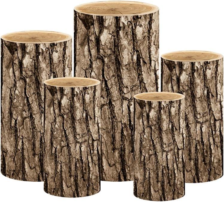 1Set Spandex Pillar Covers for Metal Cylinder Pedestal Stands - 5 Pieces -Printed Tree Bark Covers Only, Cylinder Pedestal Stands Excluded (NO-228 Tree Bark)