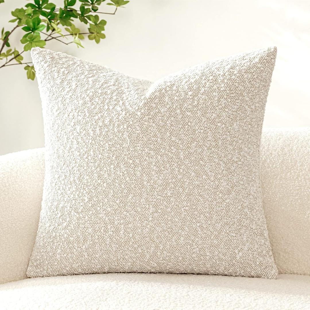 Pack of 1 Decorative Boucle Throw Pillow Covers Textured Square Euro Pillowcaes Accent Solid Cozy Soft Cushion Covers Home Decor for Sofa Couch Living Room Bed,24x24 Inch Lvory