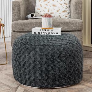 Asuprui Pouf Ottoman Unstuffed Ottoman Foot Rest Floor Pouf Cover Soft Faux Fur Foot Stool 20x20x12 Inches Fuzzy Chair Floor Chair Foot Rest with Storage for Living Room Bedroom Gray (Grey)
