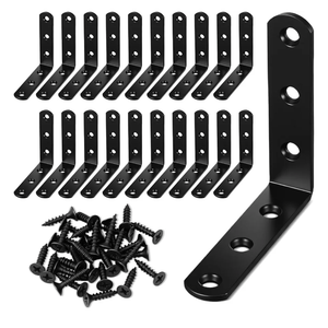 20 PCS Black L Brackets 3.1"x 3.1", Heavy Duty Corner Braces Right Angle Brackets 80 X 80 MM for Wood Chair Bookshelf Cabinets Furniture, Included 120 Screws Set Of 6