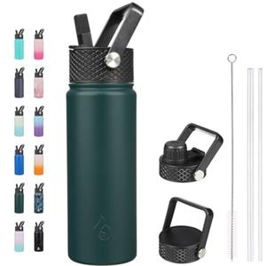 BJPKPK Insulated Water Bottles with Straw Lid, 22oz Cold & Hot Thermo, Stainless Steel Metal Water Bottle with 3 Lids, Reusable Thermo, Cups, Mugs for Daily Use-Army Green