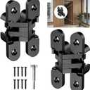 Invisible Hinges for Cabinet Doors, 180 Degree Hidden Door Hinges 0.75 * 3.74Inch 2PCS - Zinc Alloy Concealed Cross Hinges in Black for Kitchen Cabinets from Door Thick(1-3/16"~1-9/16")