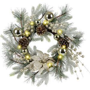 Zavothy Christmas Wreath 20 Inch Christmas Decorations Wreath with Lights,Balls,Pine Cones,Golden Berries,Pine Needle and Artificial Flower for Outdoor Indoor Christmas Decorations