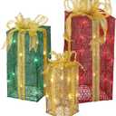 National Tree Company lit Artificial Christmas Dcor 3-Piece Set Includes Pre-Strung White Mini Lights Sisal Gift Boxes